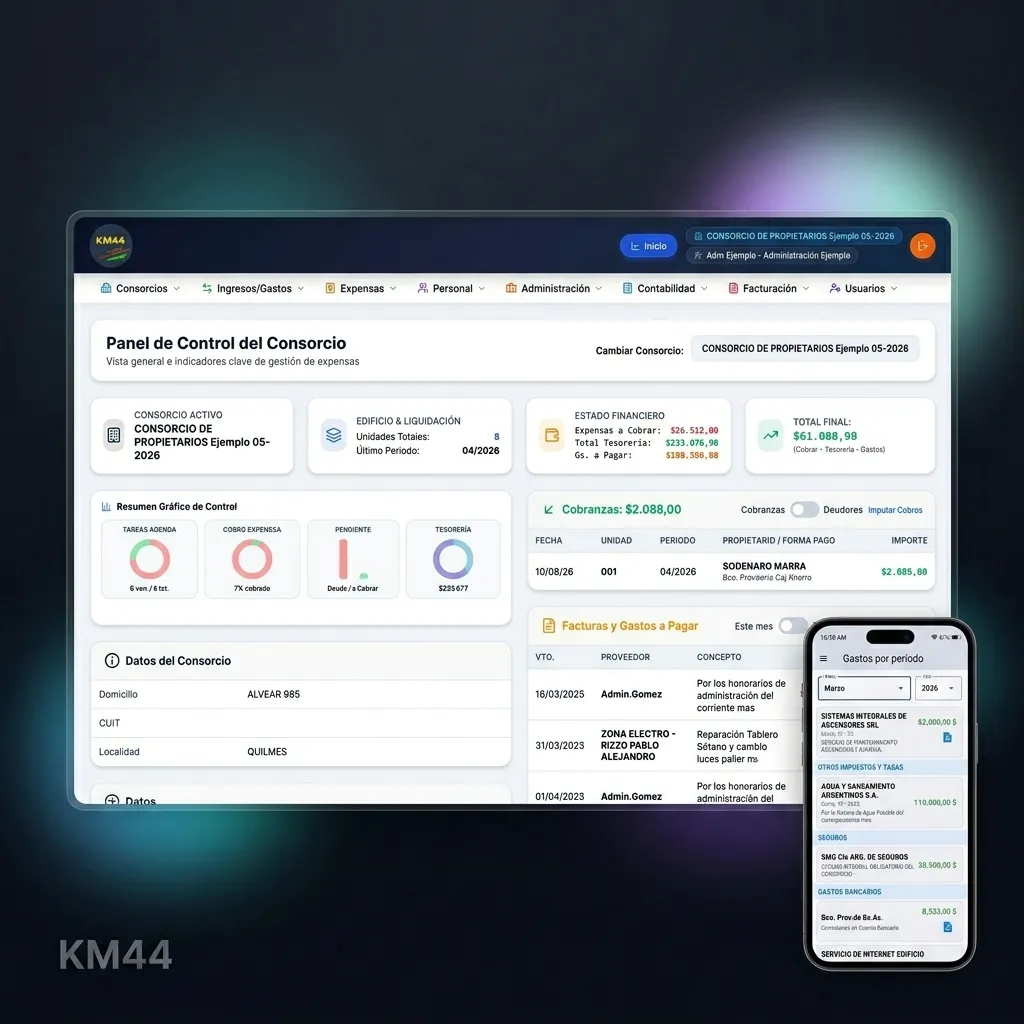 KM44 AI Cloud - Sistema para Administración de Consorcios Dashboard